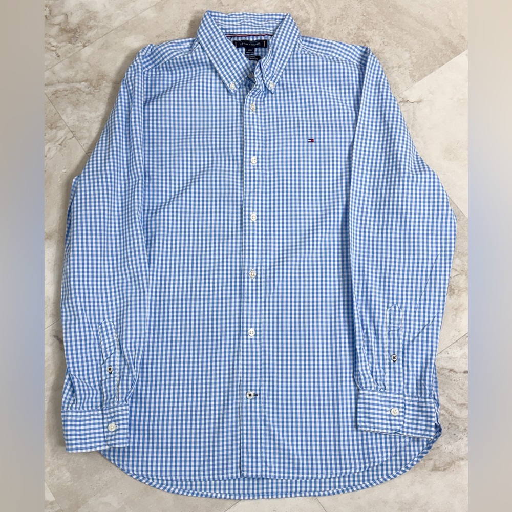 Tommy Hilfiger Blue Gingham Button Down Shirt Men’s Large Regular Fit